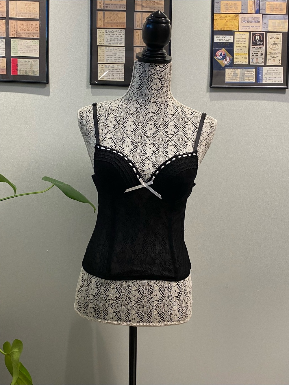 Black Lace Bow-Trim Camisole